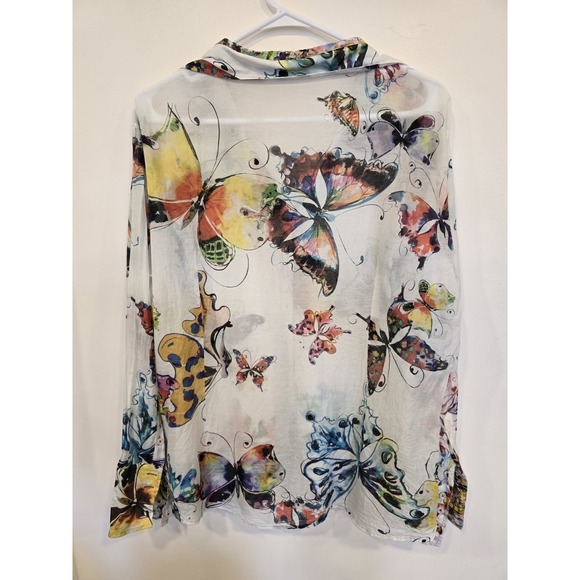 Georg Roth Cotton Silk Semi-Sheer Long Sleeve Blouse - Butterfly Watercolor - 1X - Picture 8 of 10
